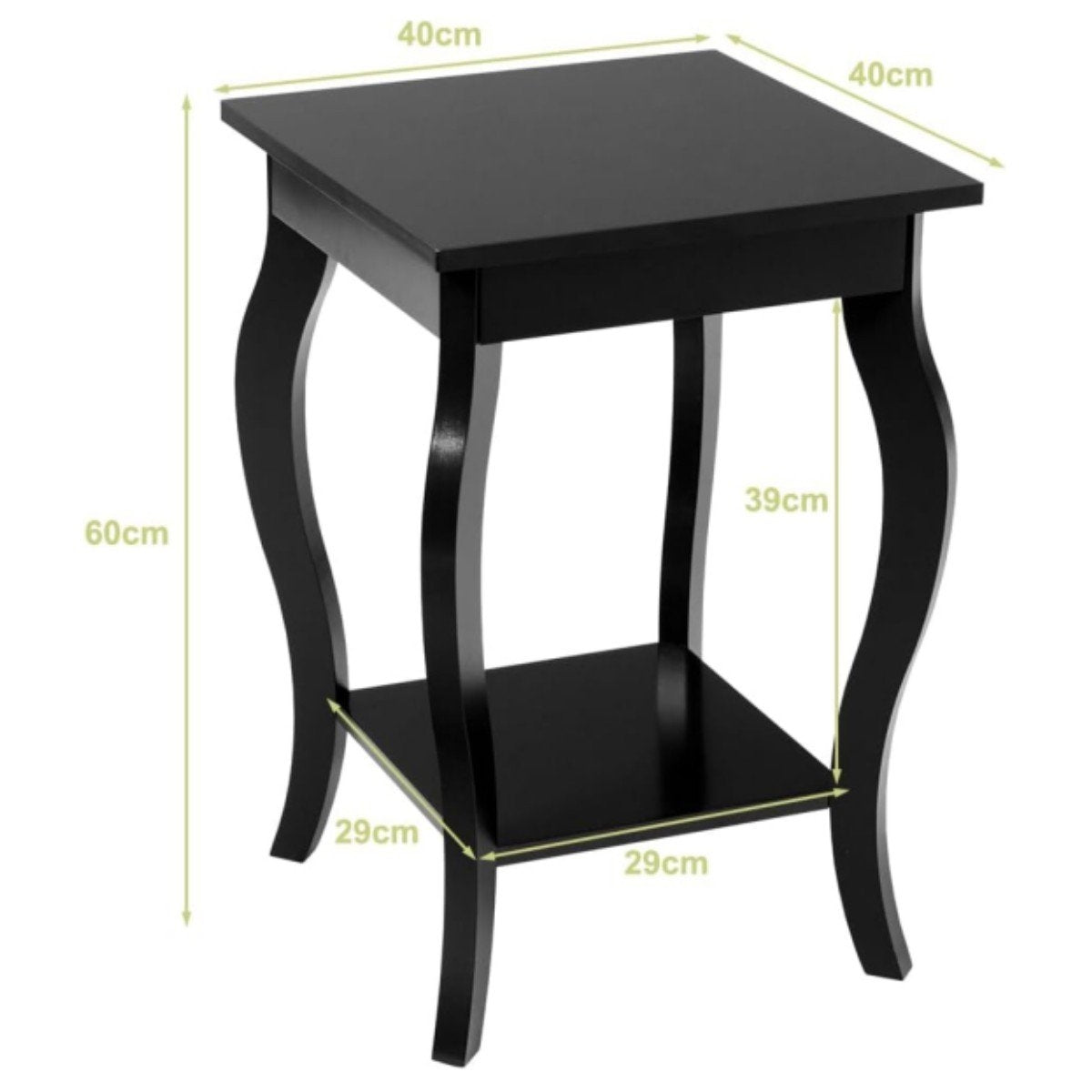 Side table with shelf with curved legs, sofa table, coffee table, 40 x 40 x 60 cm, black