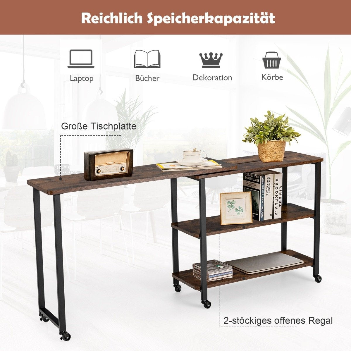 Side table wooden coffee table L-shaped table top 360° rotatable 3 levels living room table vintage 101 x 82.5 x 72.5 cm