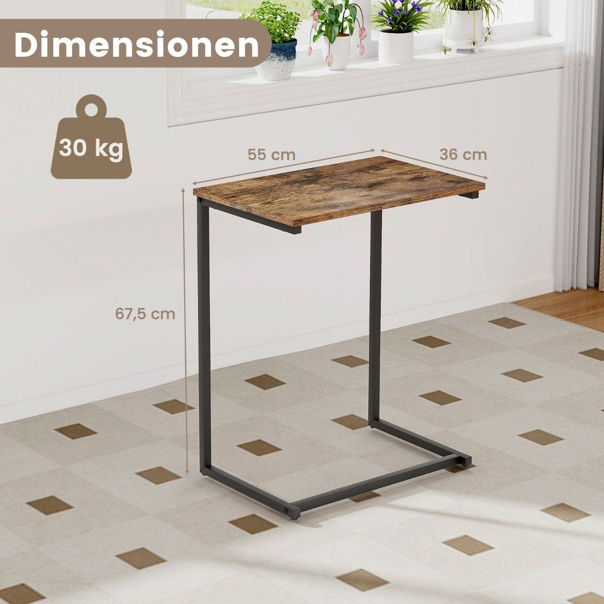 Side table wood metal laptop table C-shaped sofa table 55 x 36 x 67 cm black + brown