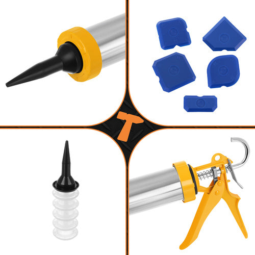Silicone Caulking Gun 600ml with Nozzles & Spatulas