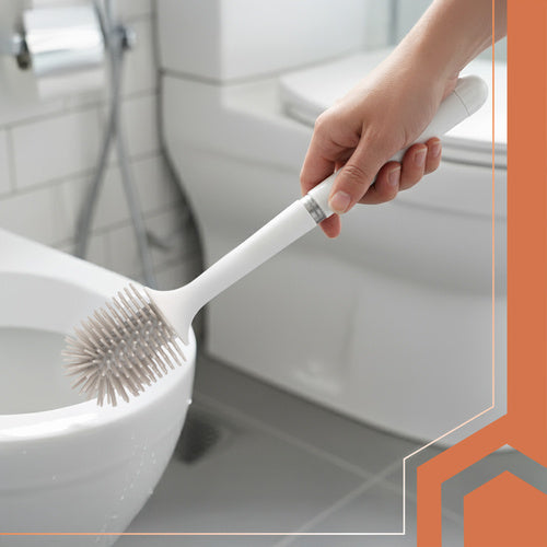 Silicone Toilet Brush with Holder, White, Antibacterial