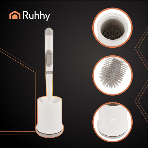 Silicone Toilet Brush with Holder, White, Antibacterial