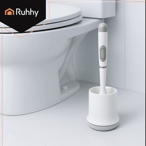 Silicone Toilet Brush with Holder, White, Antibacterial