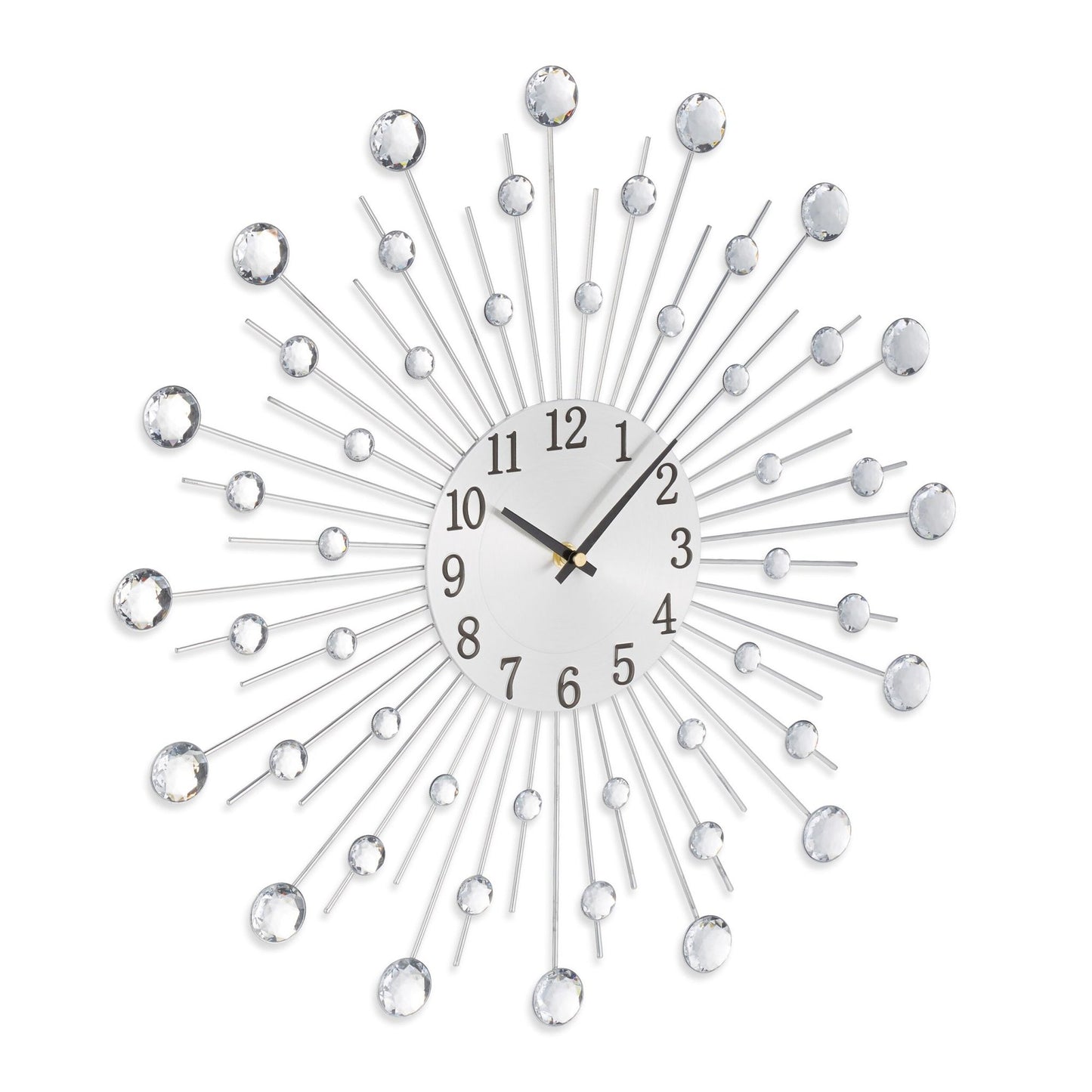 Silver Wall Clock with Glittering Stones, 50cm Diameter