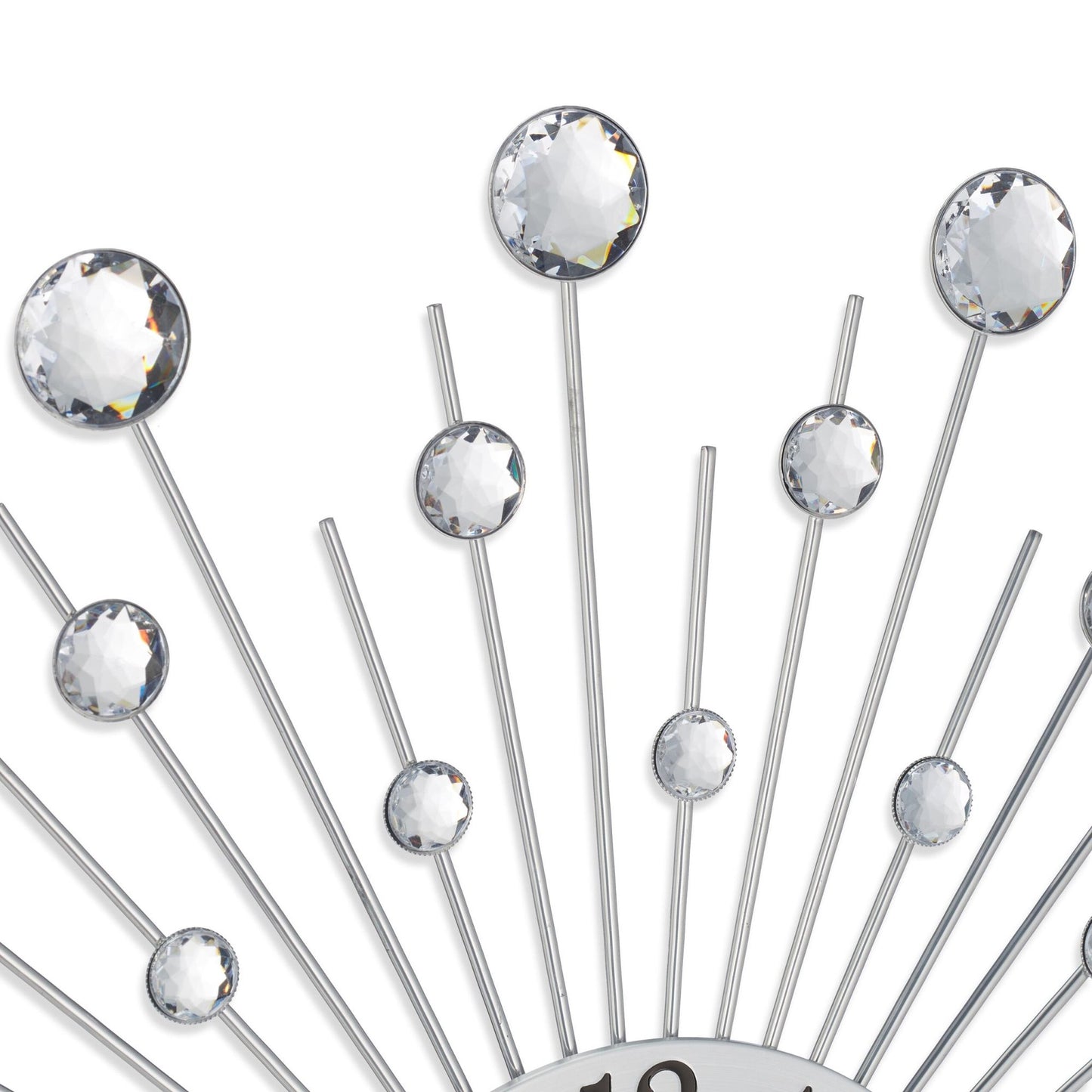 Silver Wall Clock with Glittering Stones, 50cm Diameter