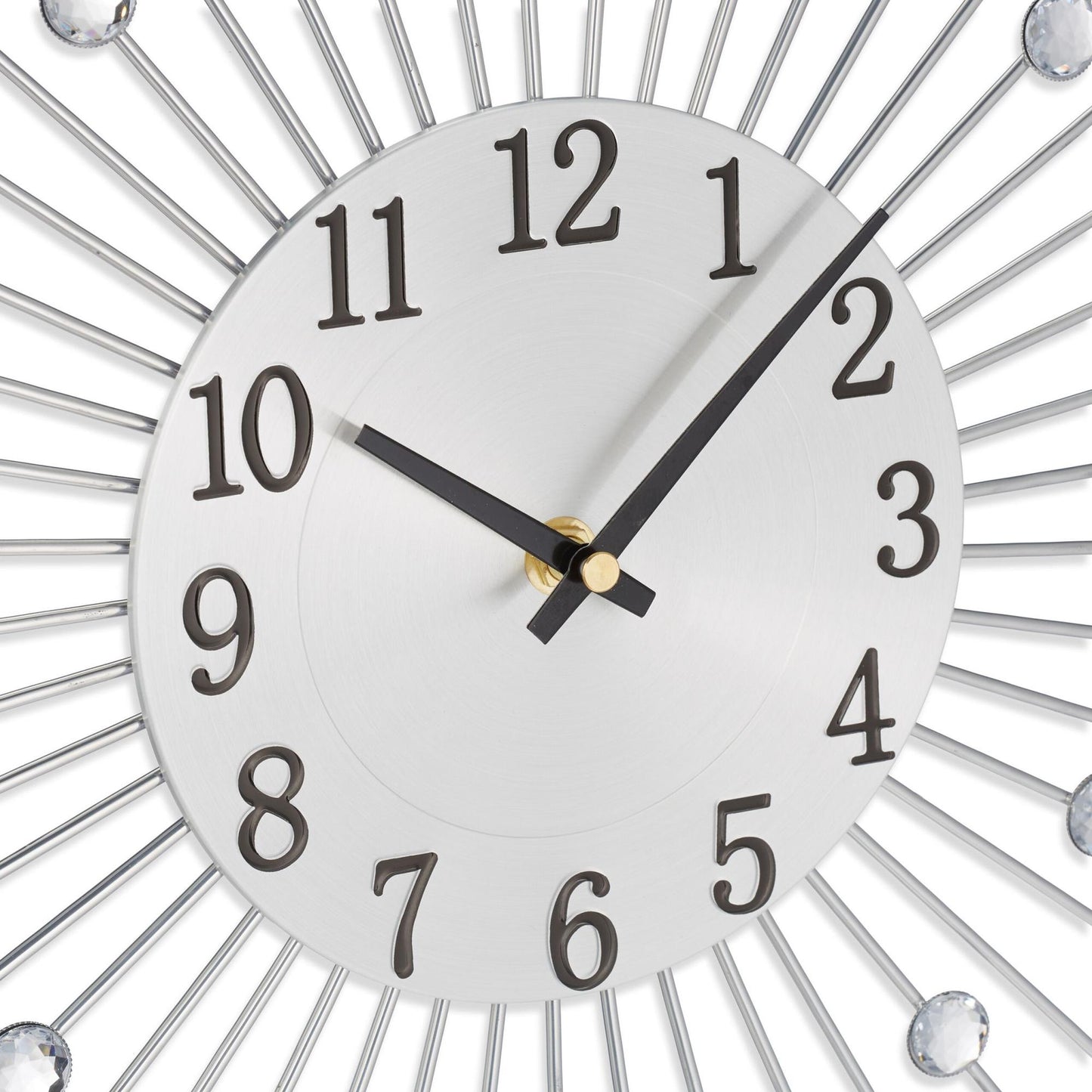 Silver Wall Clock with Glittering Stones, 50cm Diameter