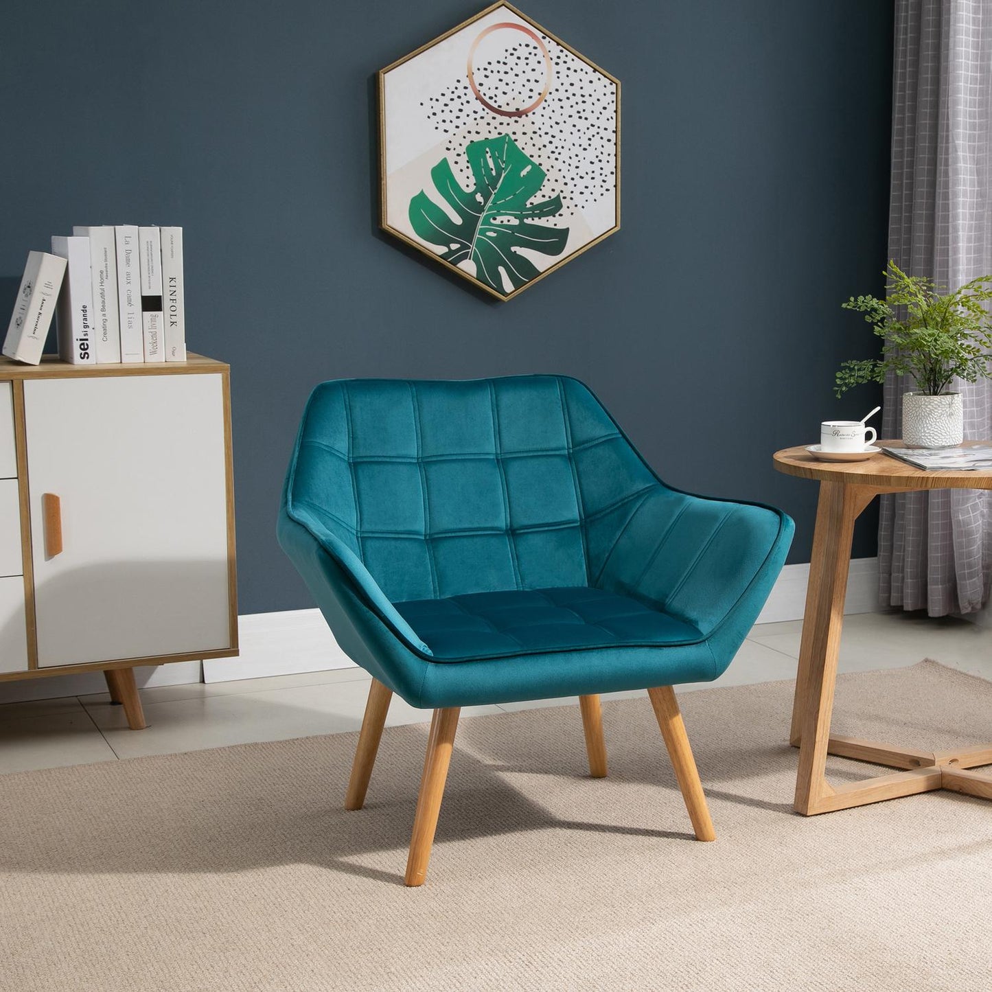 Velvet Wing Armchair, raised legs, green, 64x62x72.5 cm