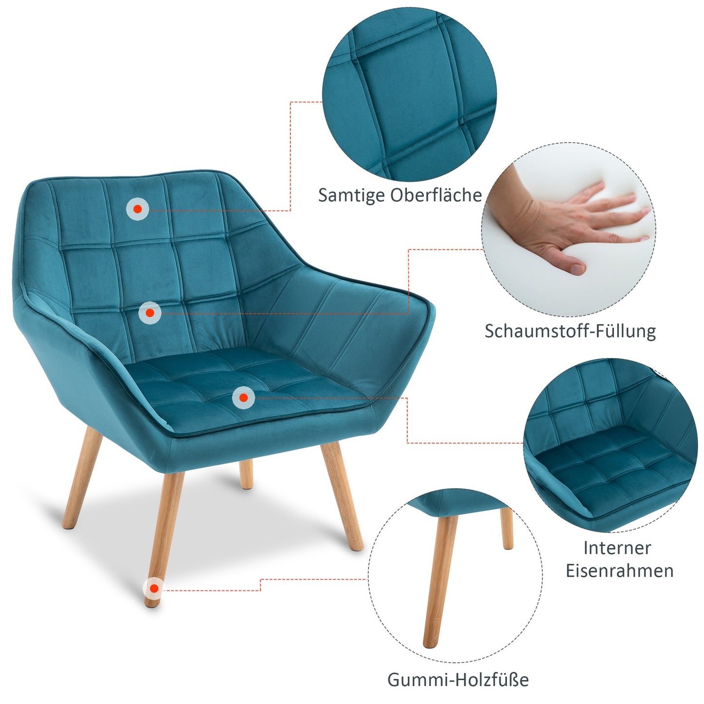 Velvet Wing Armchair, raised legs, green, 64x62x72.5 cm