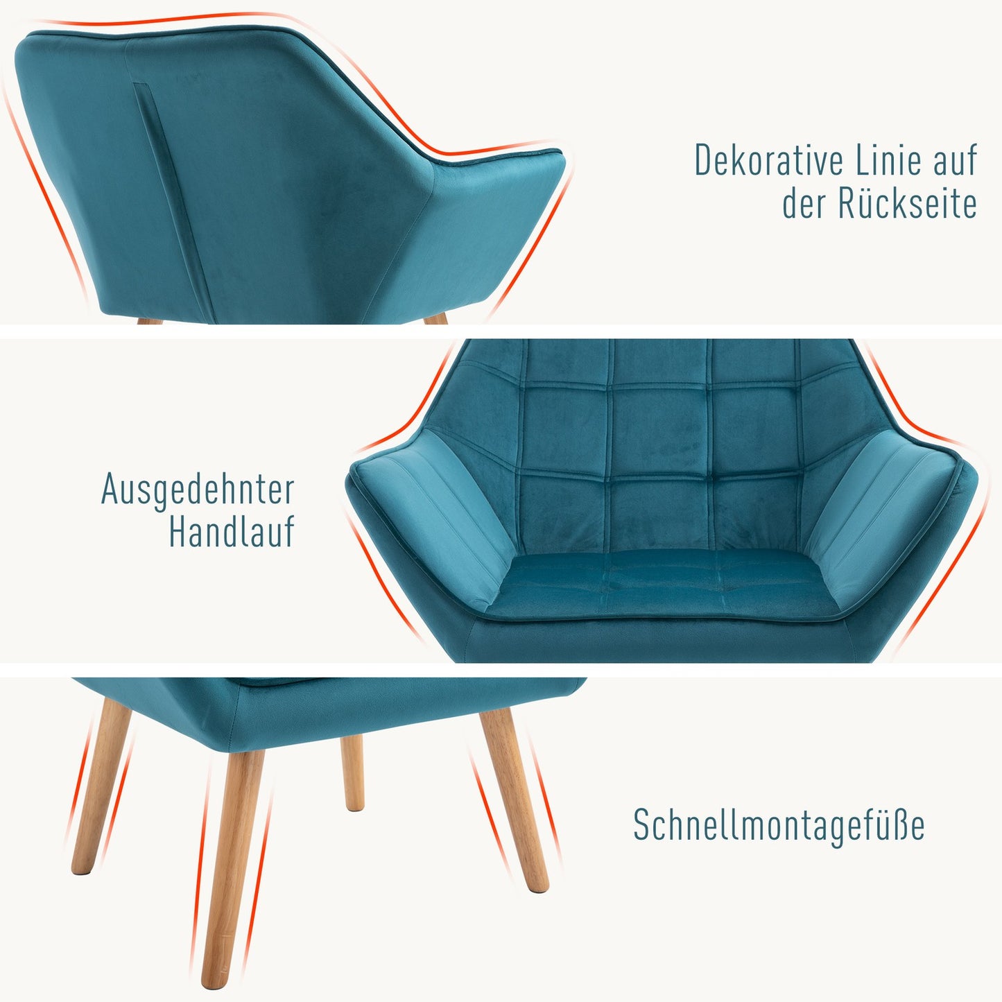 Velvet Wing Armchair, raised legs, green, 64x62x72.5 cm