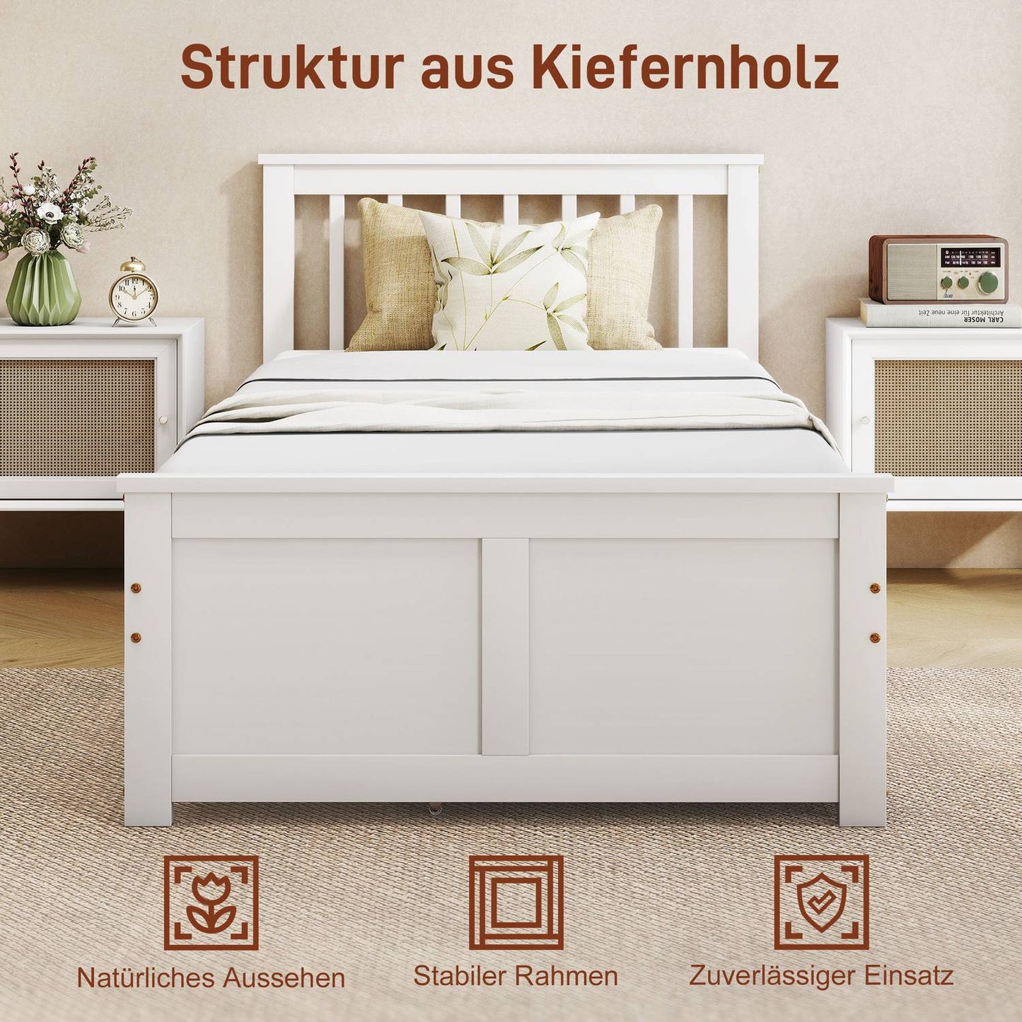 Single Bed Frame with Drawers, Wood, 90x200 cm, White