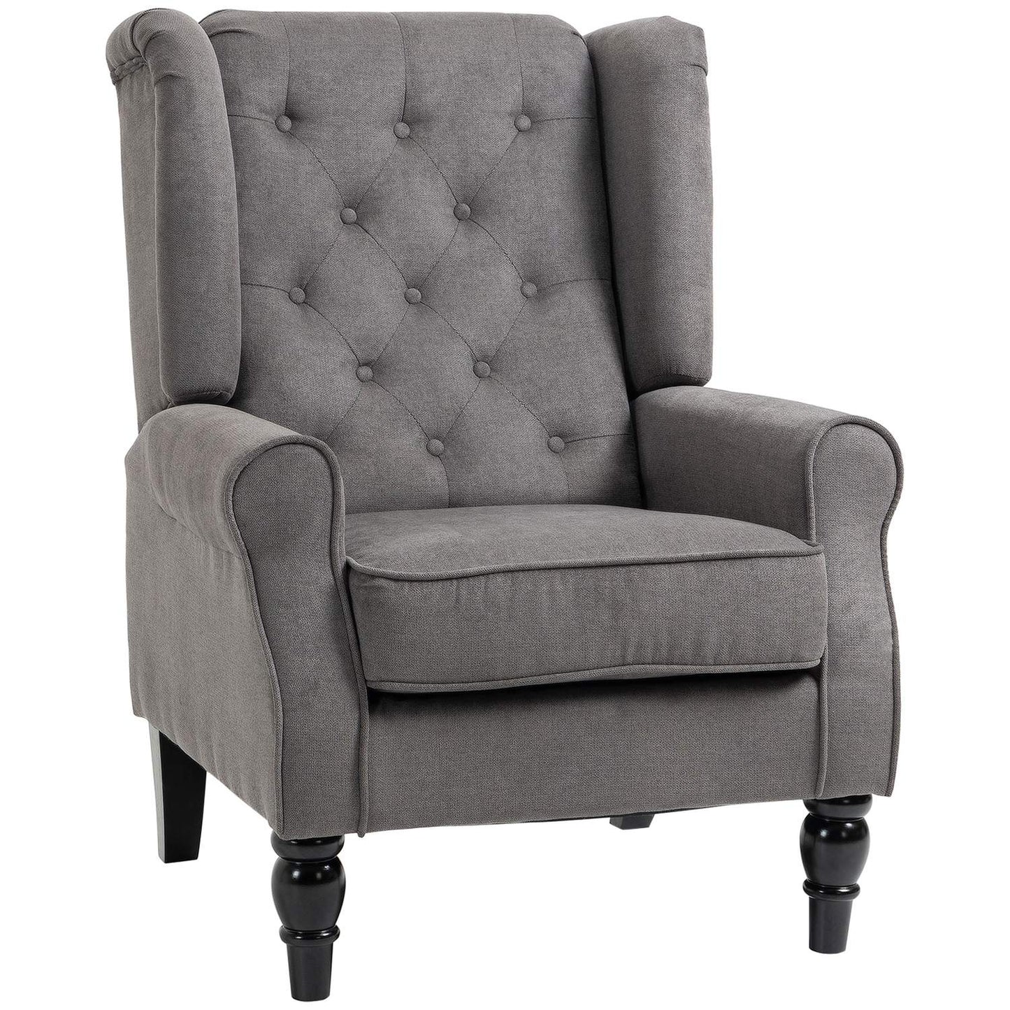 Wingback Relax chair, dark gray polyester, wooden legs