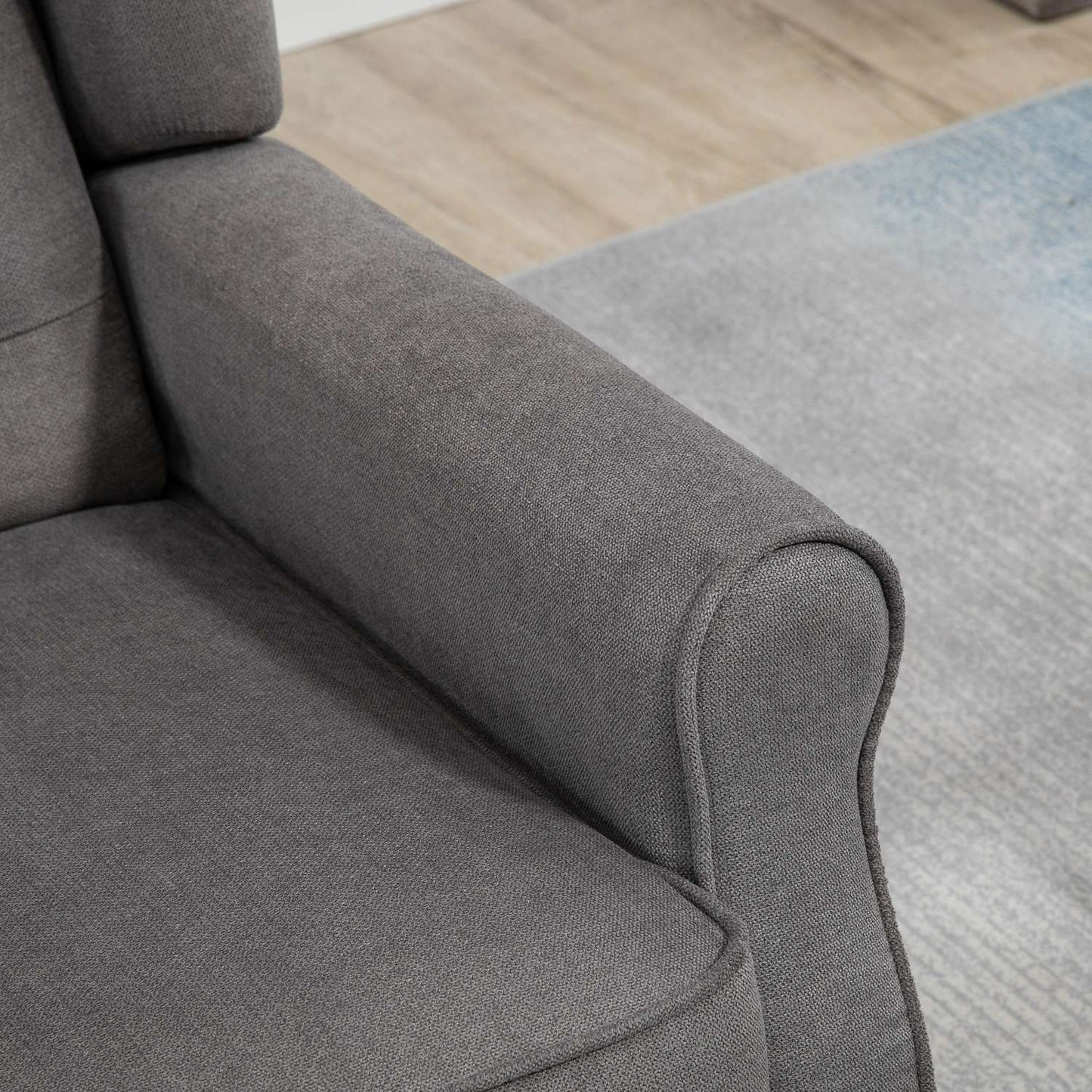Wingback Relax chair, dark gray polyester, wooden legs