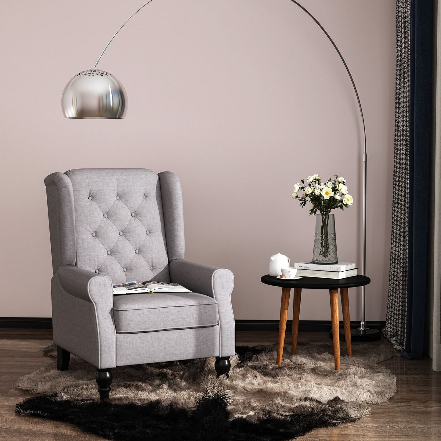 Gray Wingback Accent Chair, Tufted, Polyester, 74x86x102cm