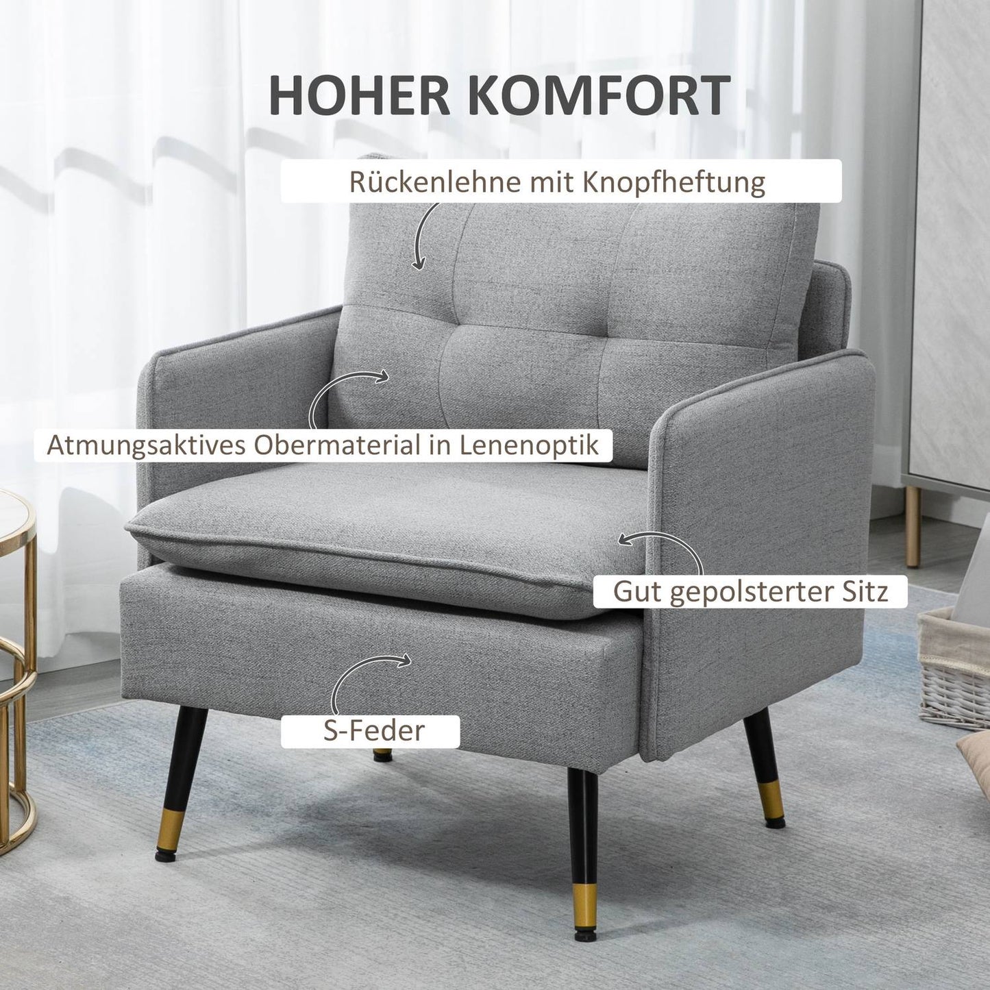 Lounge Armchair; Linen look, cushion, 120 kg capacity