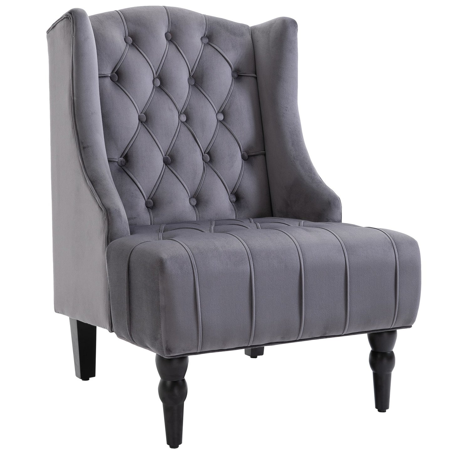 Gray Velvet Tufted Wing Chair - Comfortable relaxation seat