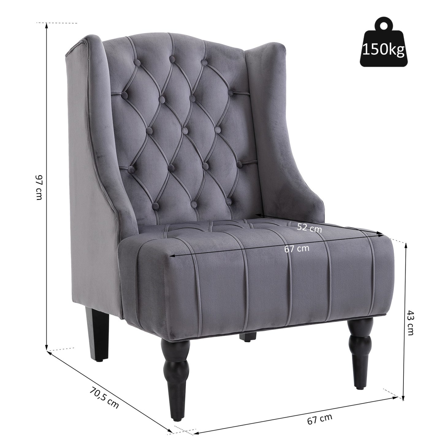 Gray Velvet Tufted Wing Chair - Comfortable relaxation seat
