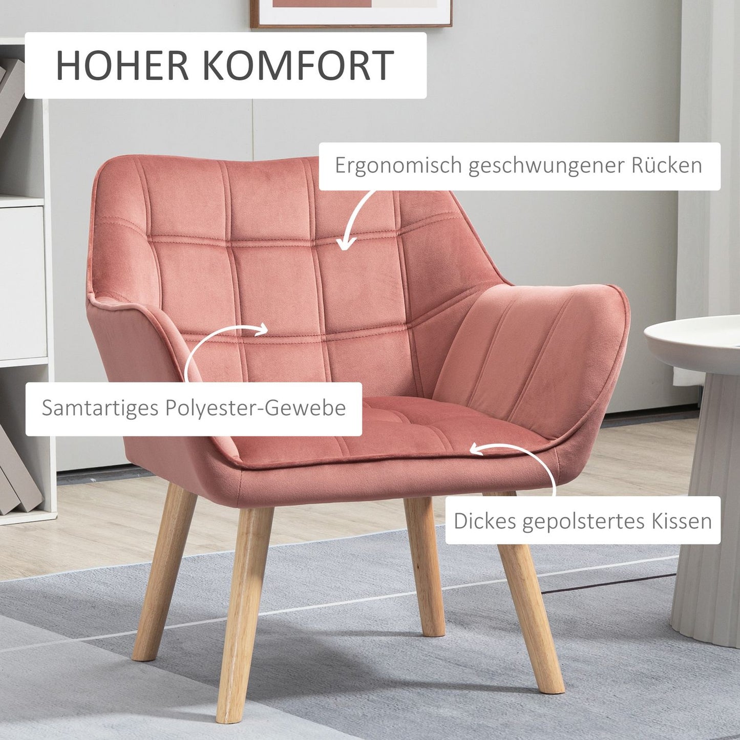 Scandinavian velvet armchair with raised legs - 68.5 x 61 x 72.5 cm