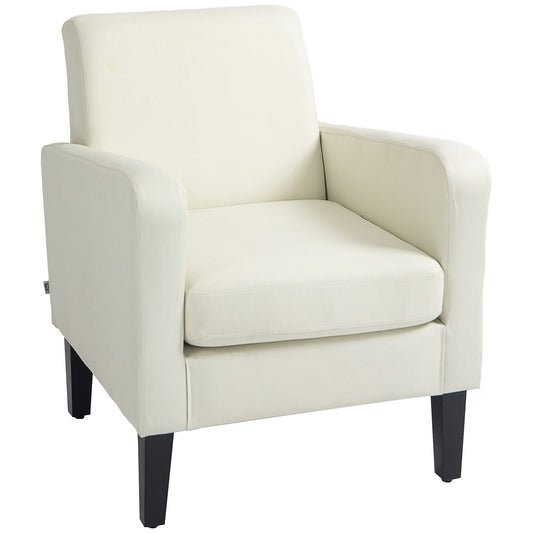 Creamy white linen-look armchair, padded, wooden legs