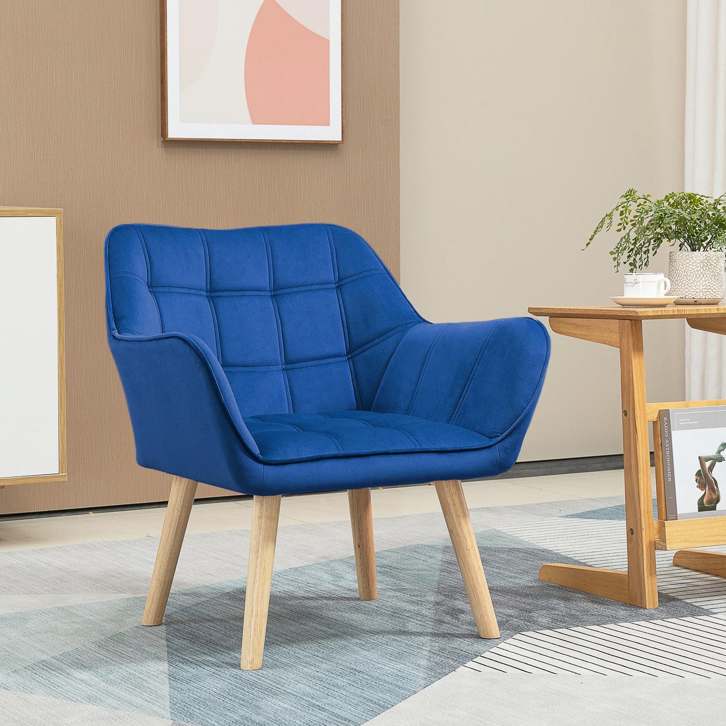 Velvet Wingback lounge chair, blue, raised legs, 67x61.5x71 cm