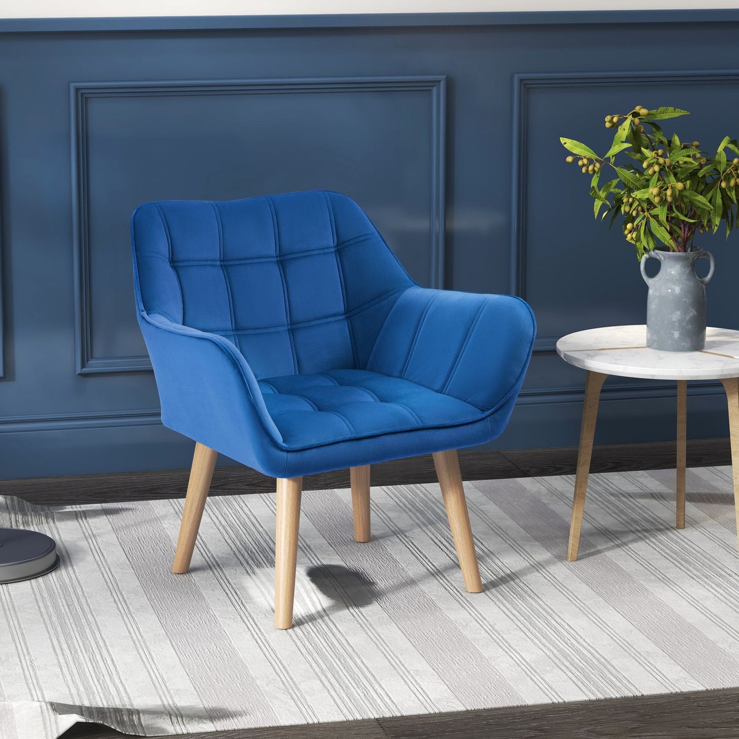 Velvet Wingback lounge chair, blue, raised legs, 67x61.5x71 cm