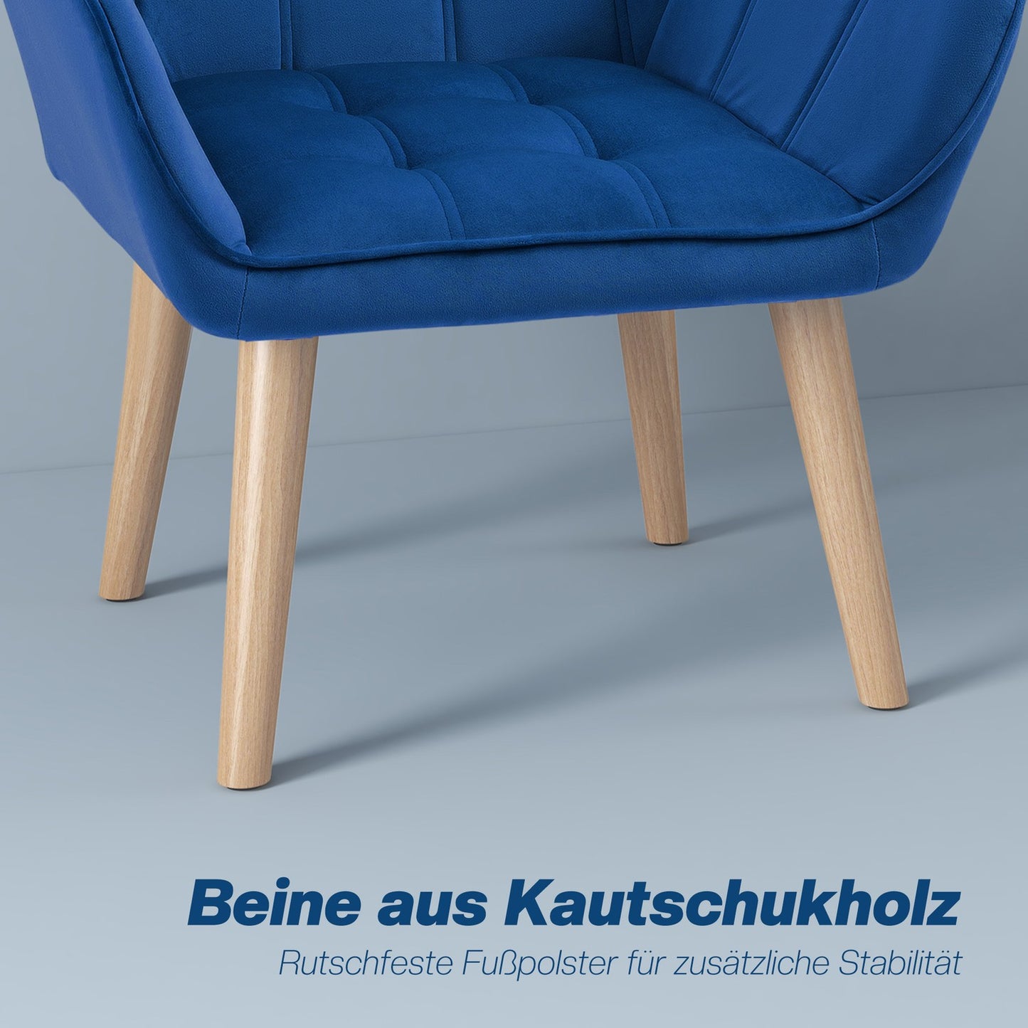Velvet Wingback lounge chair, blue, raised legs, 67x61.5x71 cm