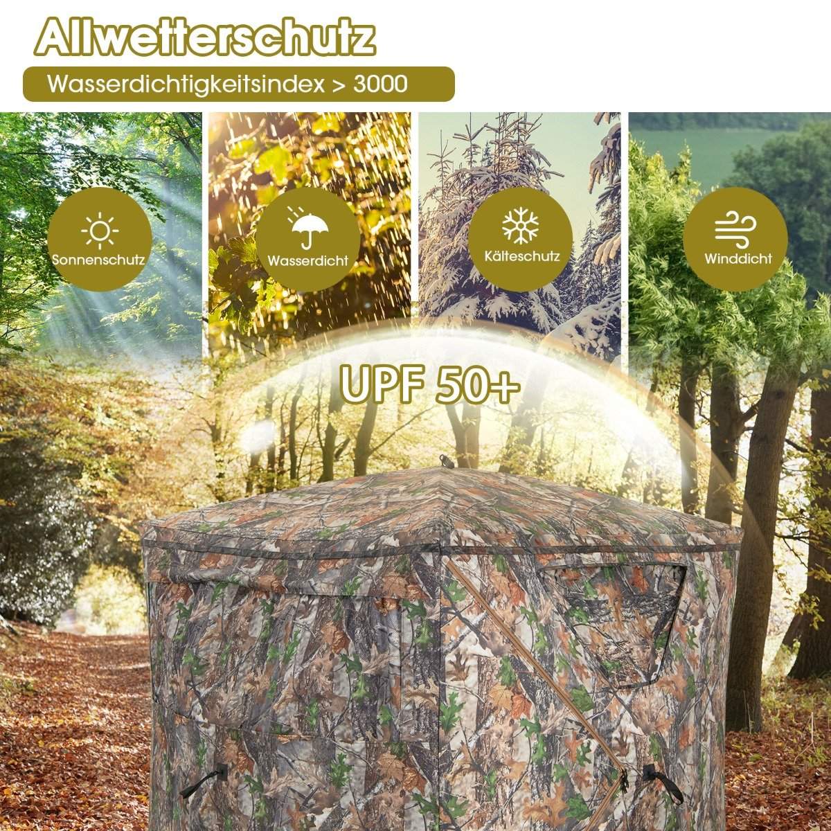 Single-sided transparent 270° hunting tent pop-up shelter for 2-3 people with silent sliding window & carrying bag hunting hideout