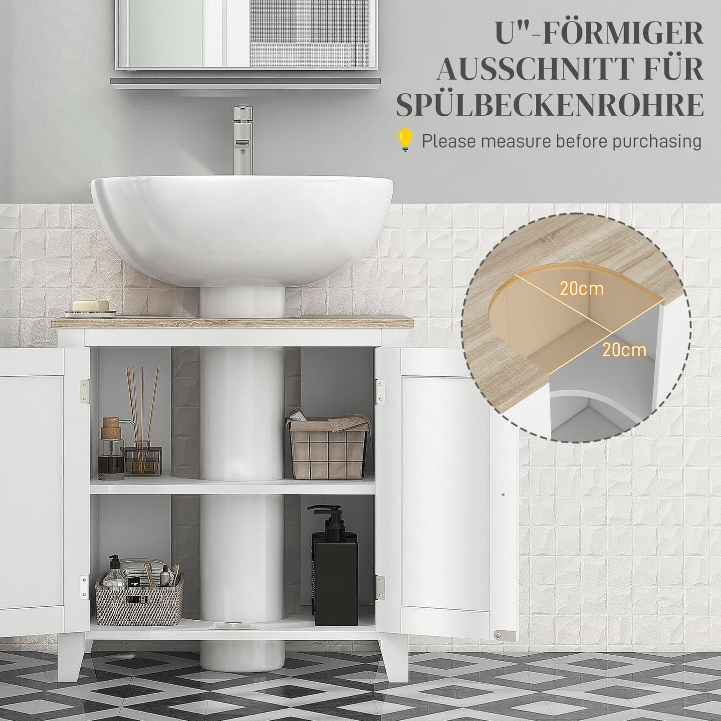 Bathroom sink Base cabinet, adjustable shelf, 60x30x60 cm