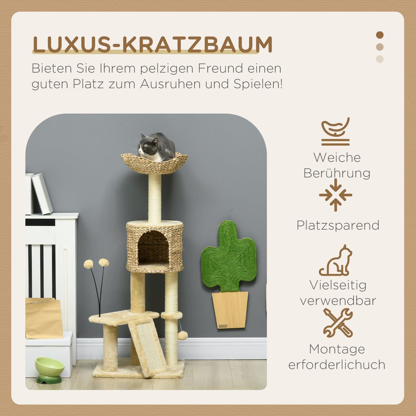 Large Cat Sisal Scratching Post with Cave and Play Ball