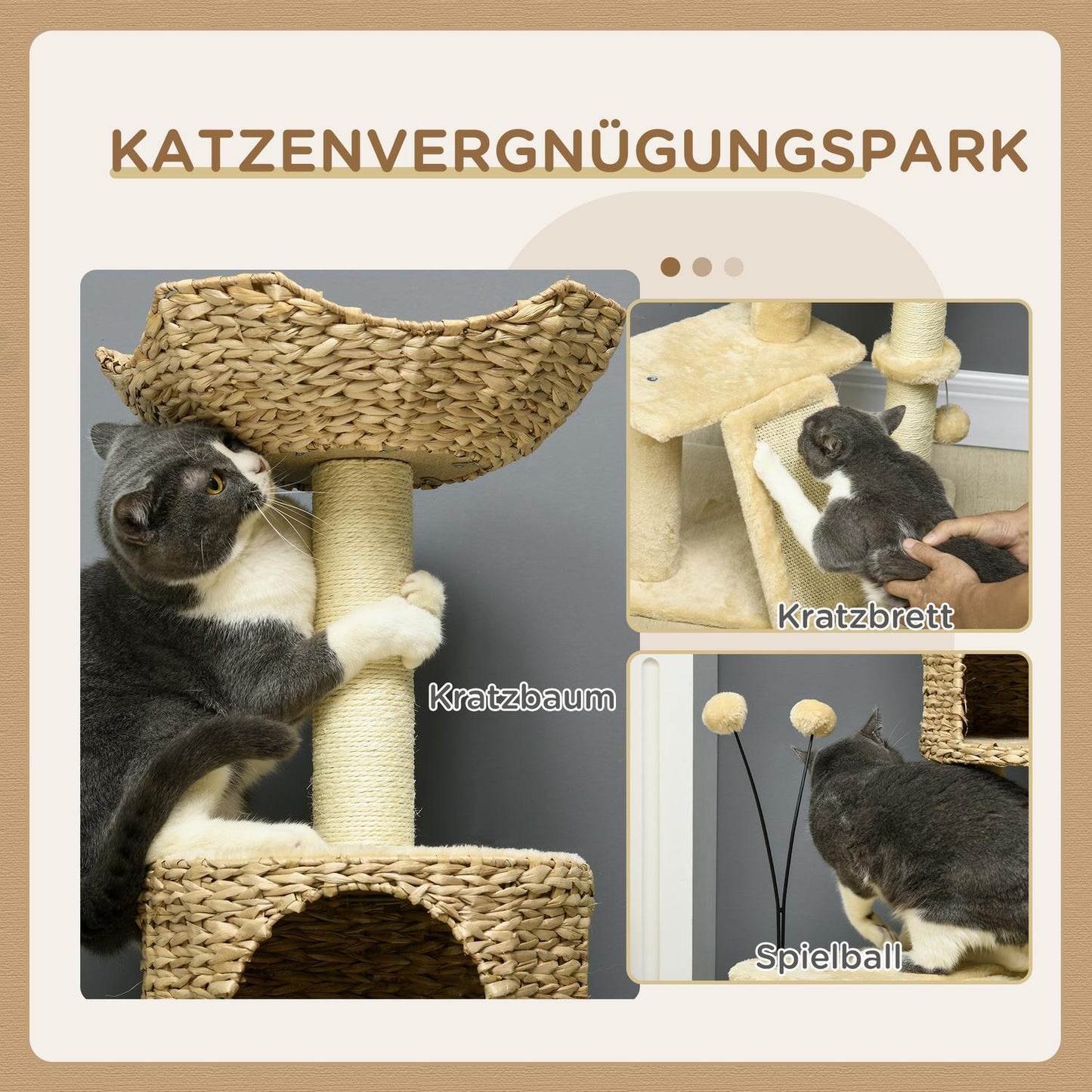 Large Cat Sisal Scratching Post with Cave and Play Ball