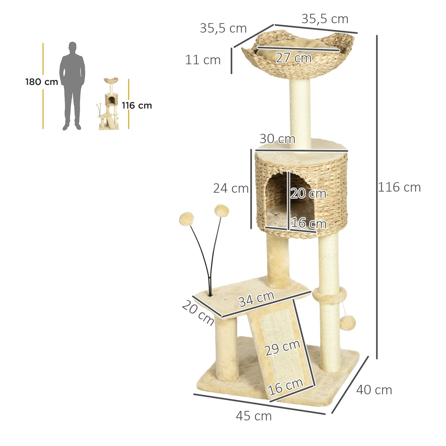 Large Cat Sisal Scratching Post with Cave and Play Ball