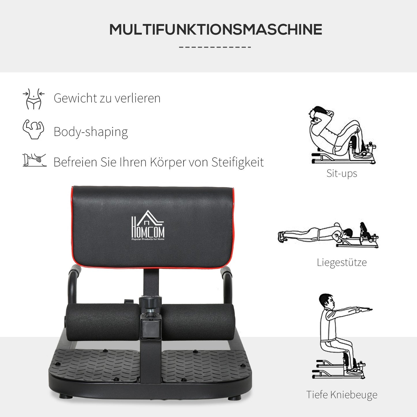 Adjustable 3-in-1 Sissy Squat & Leg Trainer, steel, black