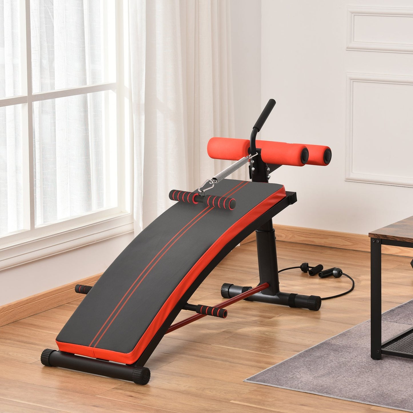 Sit-Up Bench Ab Trainer with band, steel black 139x58x71-81 cm
