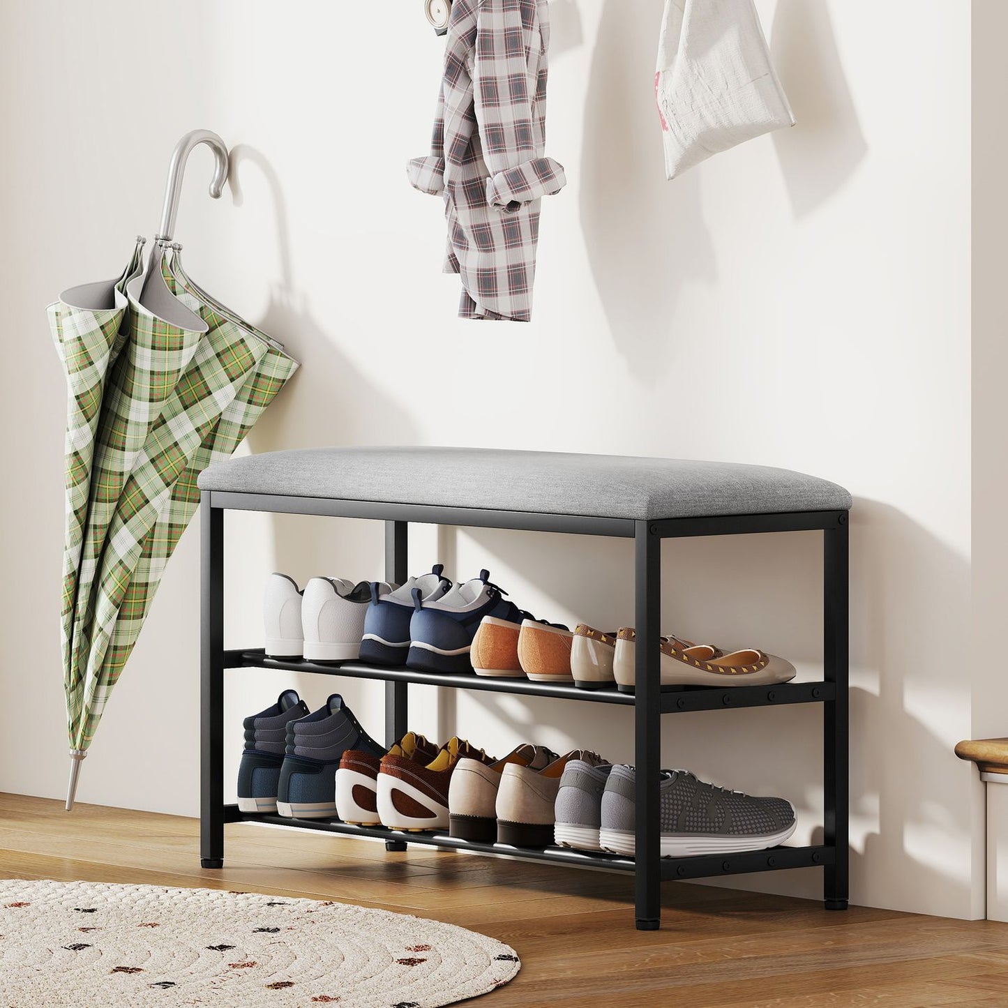 Sitzbank mit Stauraum, Schuhregal, Schwarz, 81x31x50 cm