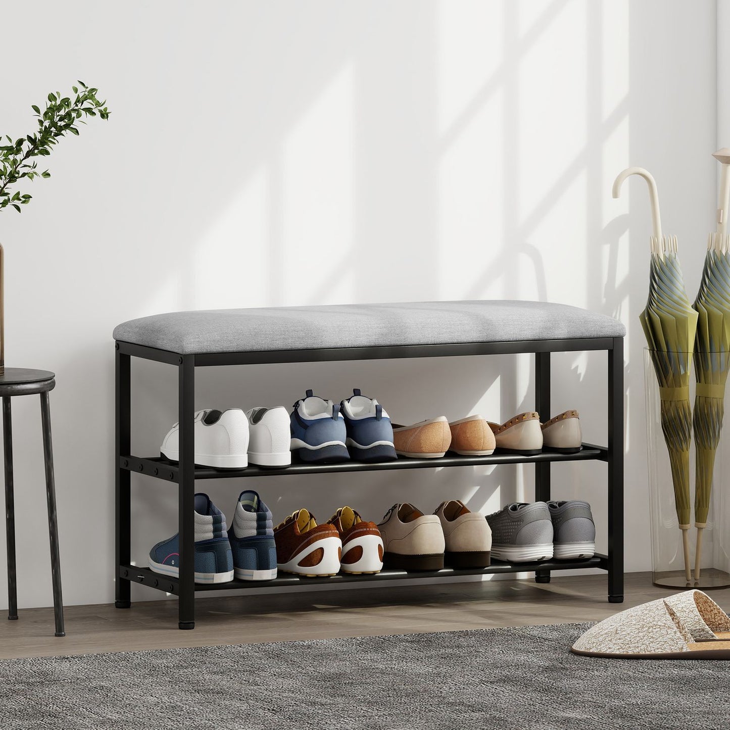 Sitzbank mit Stauraum, Schuhregal, Schwarz, 81x31x50 cm