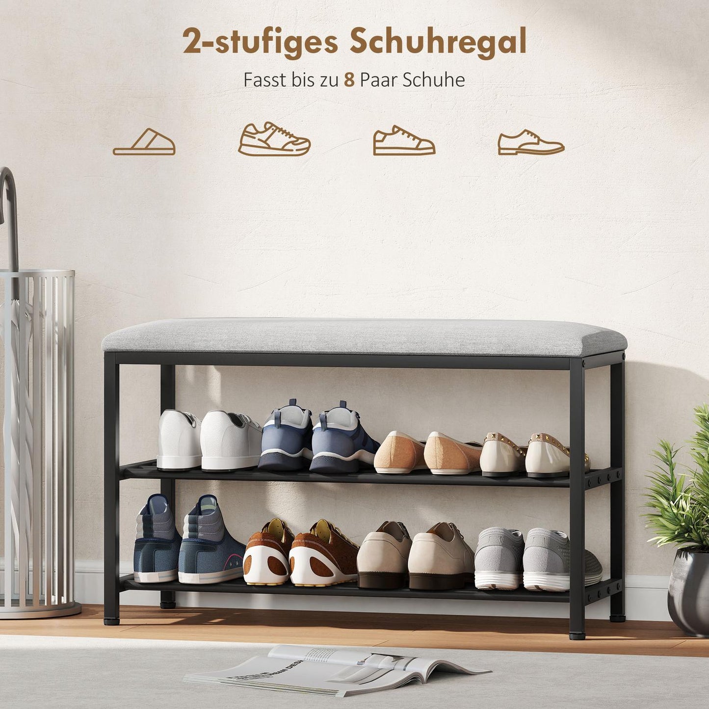 Sitzbank mit Stauraum, Schuhregal, Schwarz, 81x31x50 cm