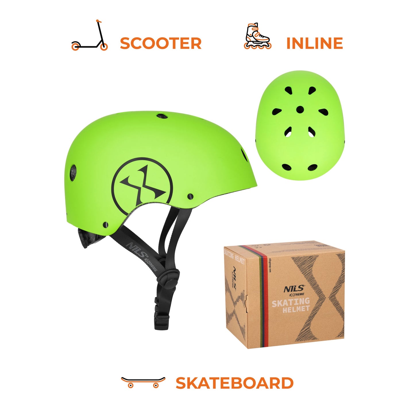 Skate Helmet, Adjustable Dial Fit, Green L 58–61 cm