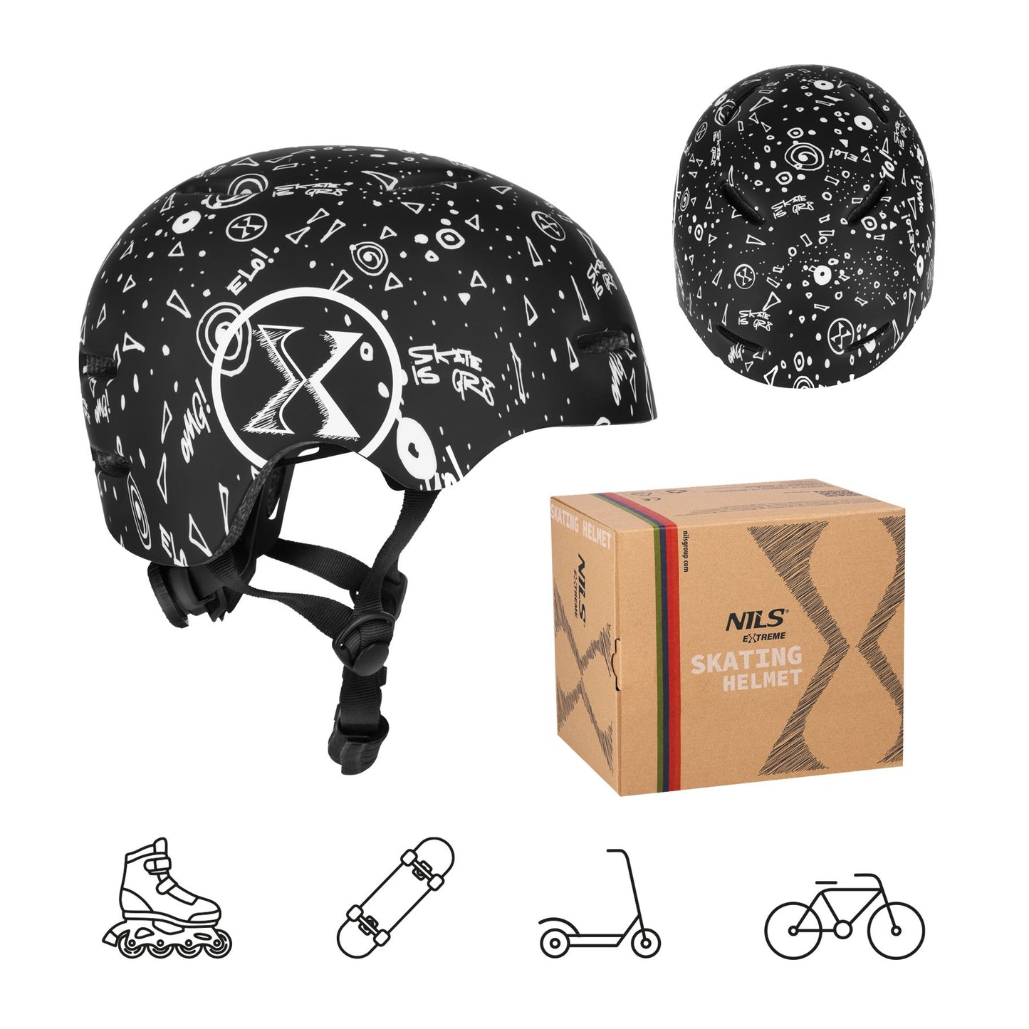 Skate Helmet, Black, S (52-56 cm), Lightweight, Ventilated