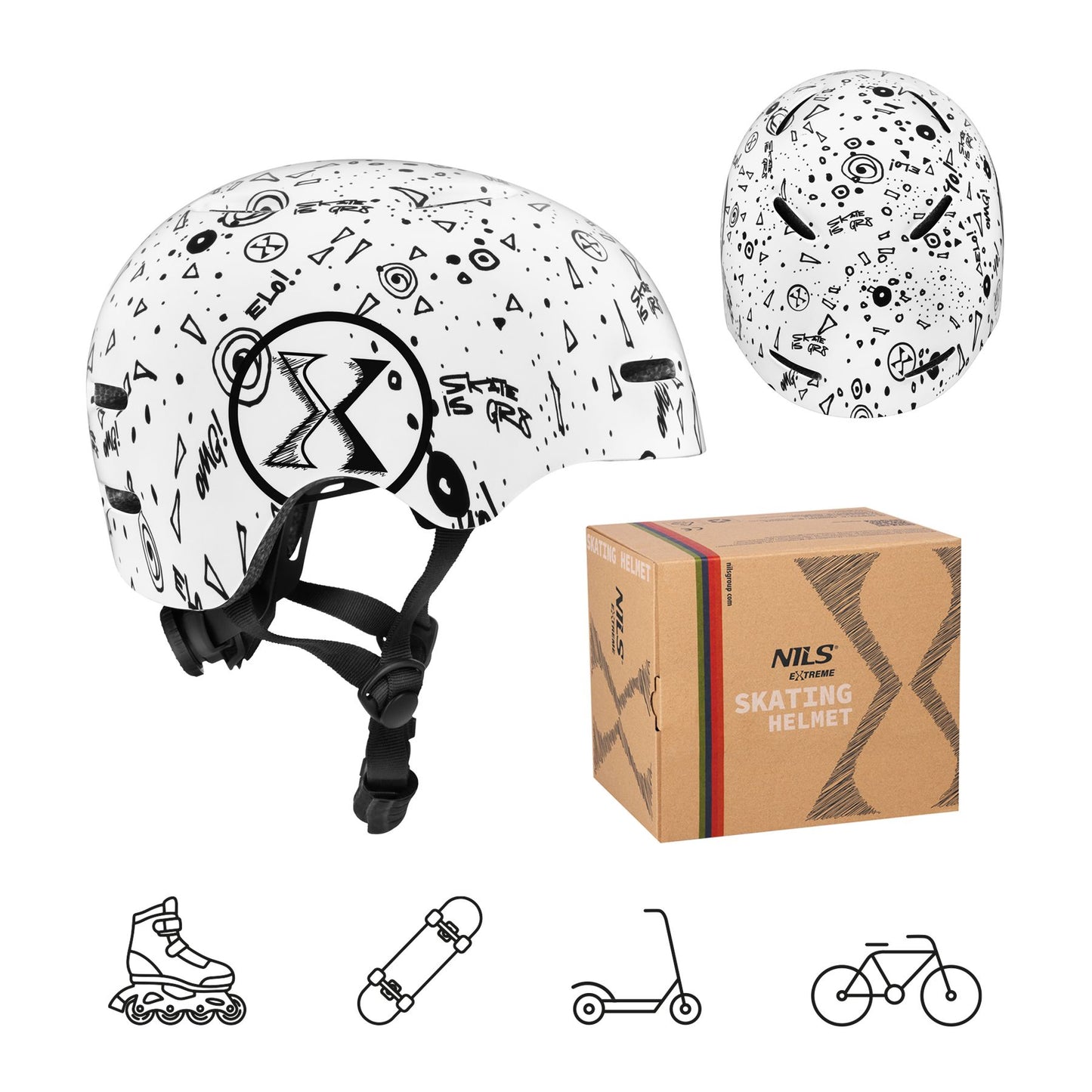 Skate Helmet, White, M (55-58cm), Lightweight, 10 Vents