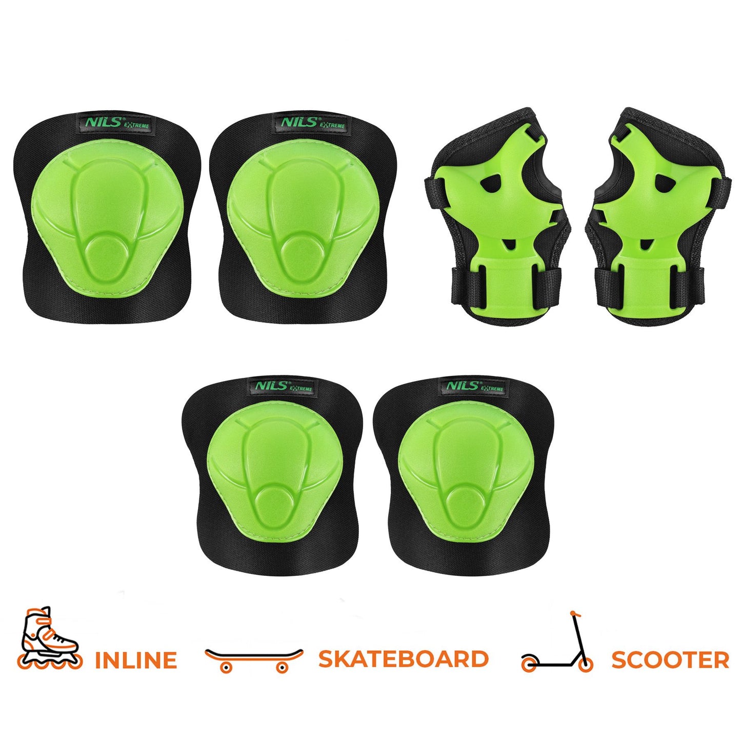 Skate Pad Set, Wrist Elbow Knee, Green, Size L