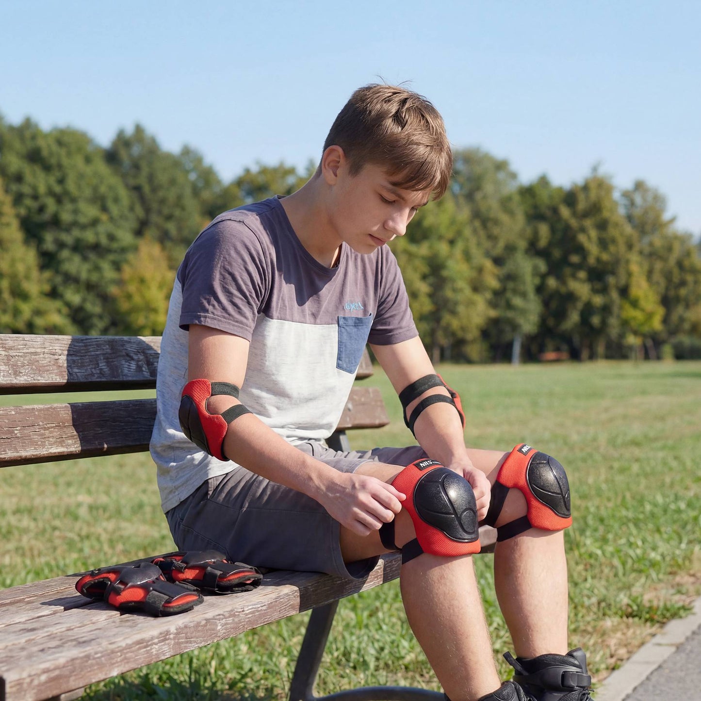 Skate Protective Gear Set – Wrist Elbow Knee Pads, Red S