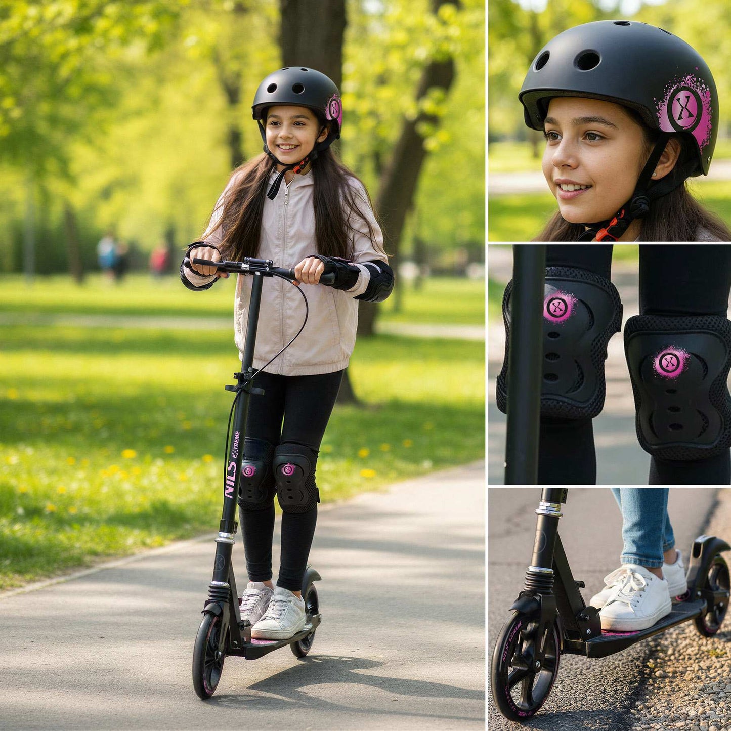 Skate Protective Gear Set, Wrist Elbow Knee, Pink S