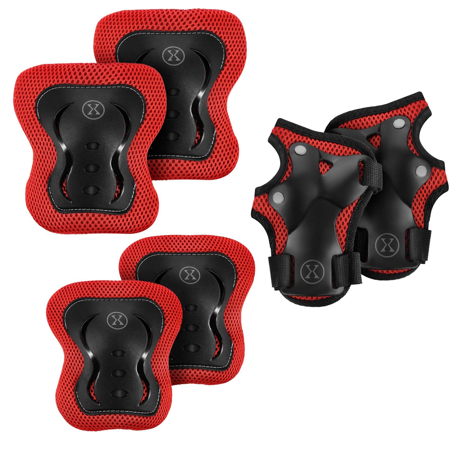 Skate Protective Gear Set, Wrist Elbow Knee, Red L