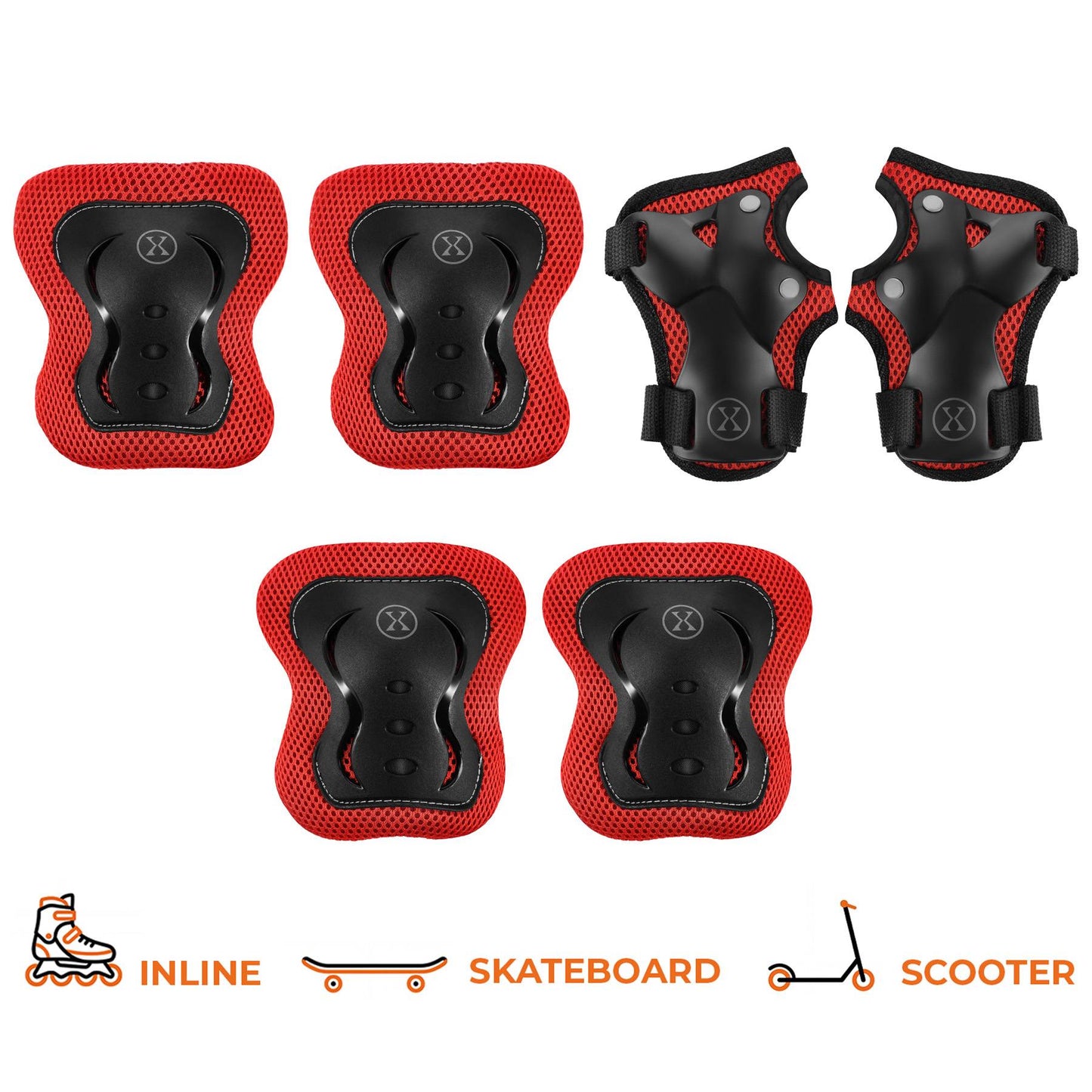 Skate Protective Gear Set, Wrist Elbow Knee, Red M