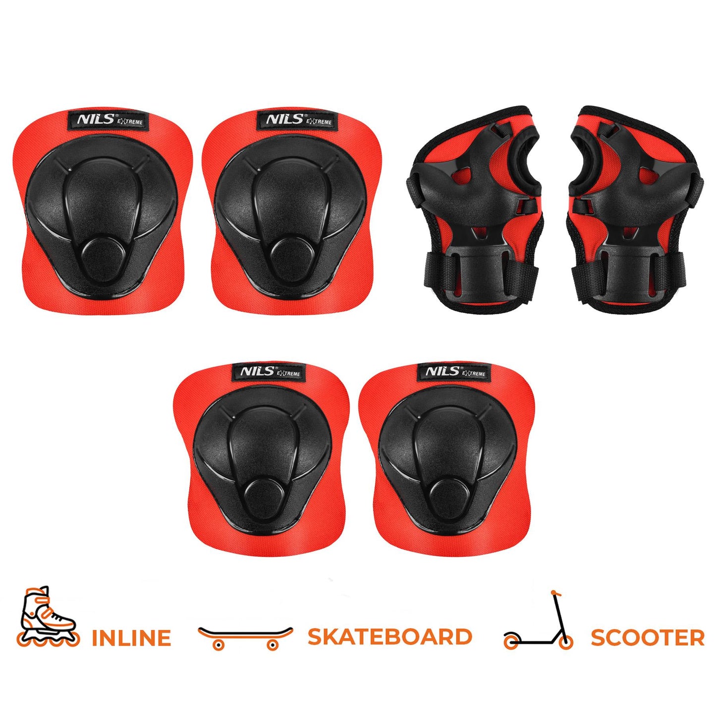 Skate Protective Gear Set, Wrist Elbow Knee, Red XS