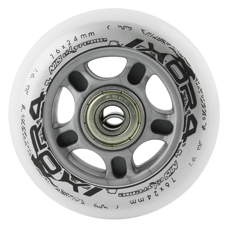Skateboard Wheels 76x24 82A, White, 4-Pack + ABEC-7 Bearings, 8-Pack