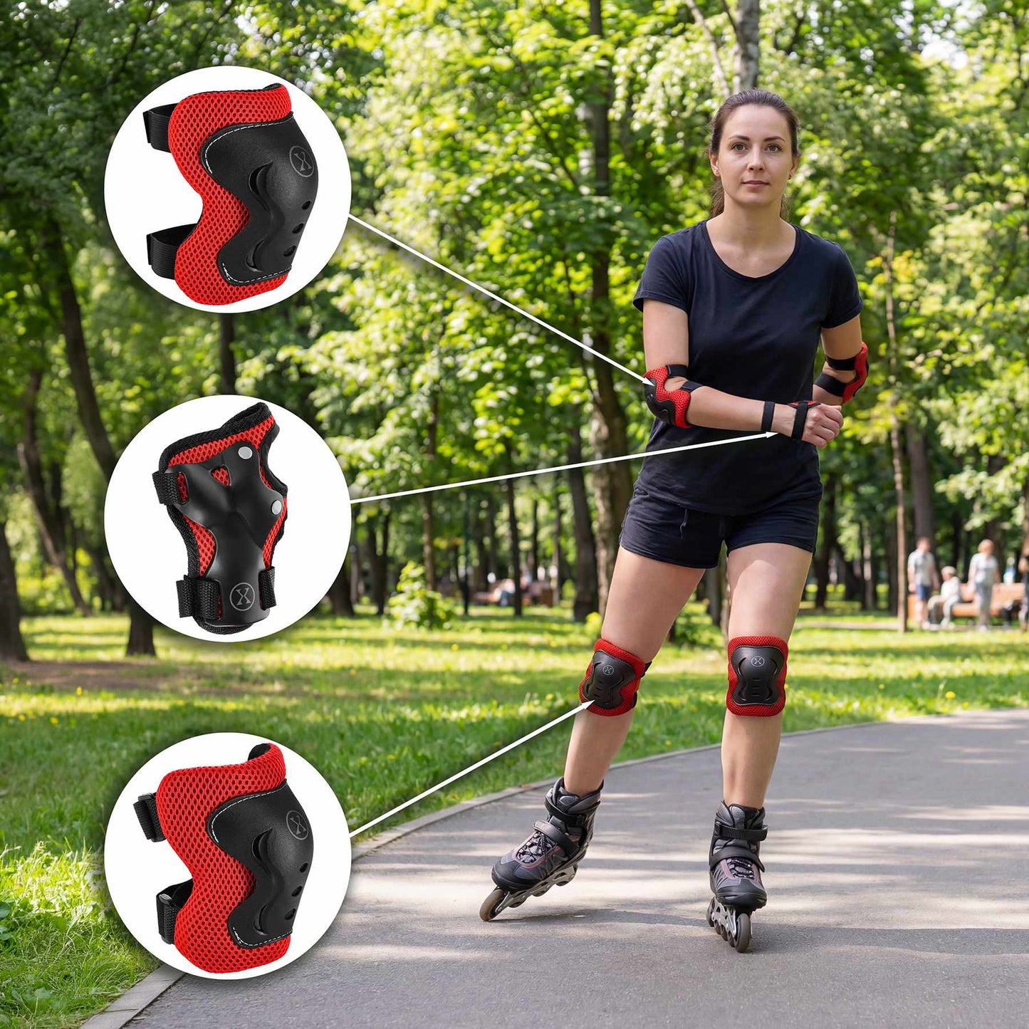 Skating Protective Gear Set, Wrist Elbow Knee, Red S