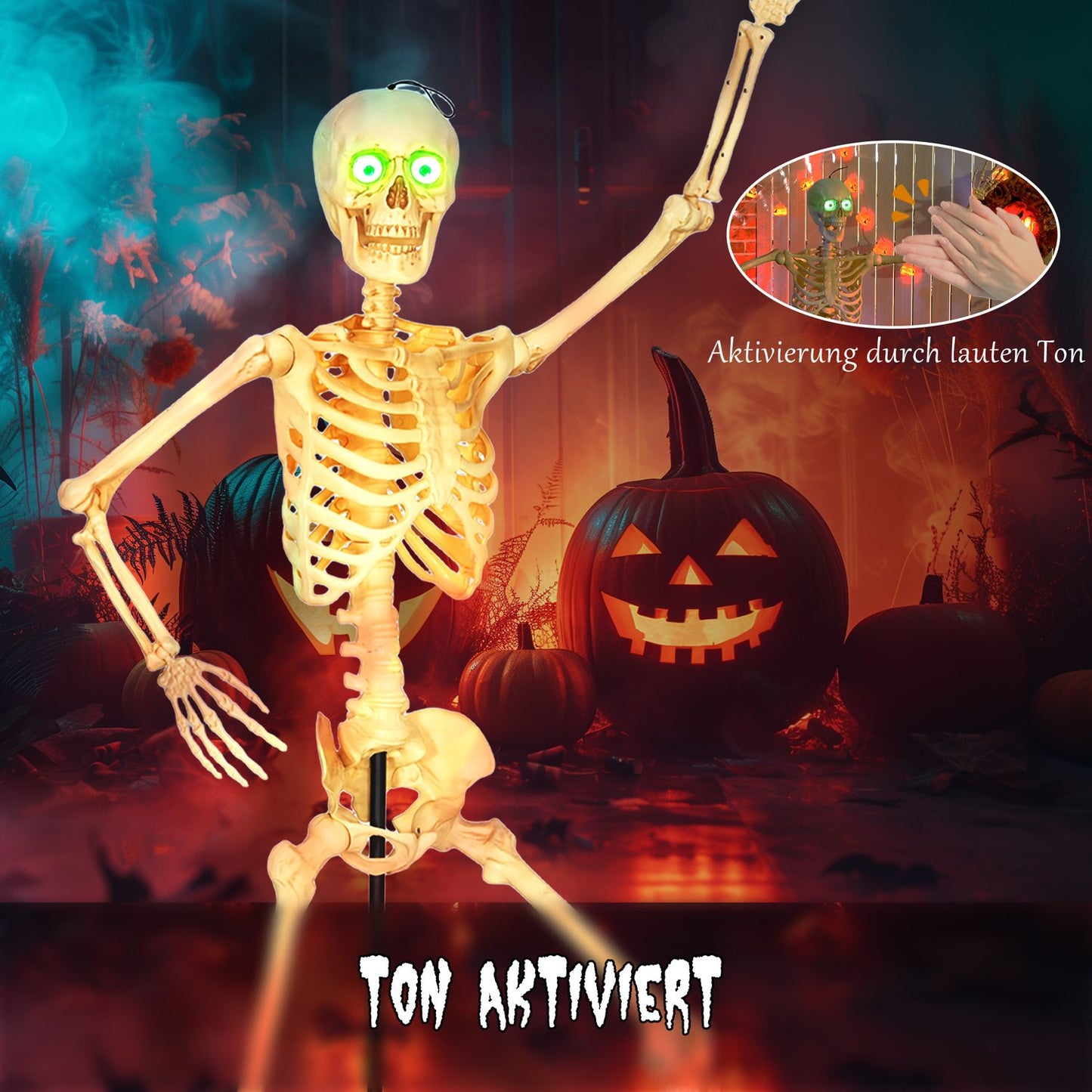 Skeleton Figure, Halloween Decoration, 152 cm, Sound-Activated