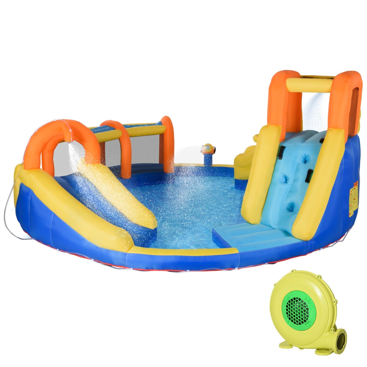 Inflatable water park with slide, tunnel and climbing wall for children 3-8 years
