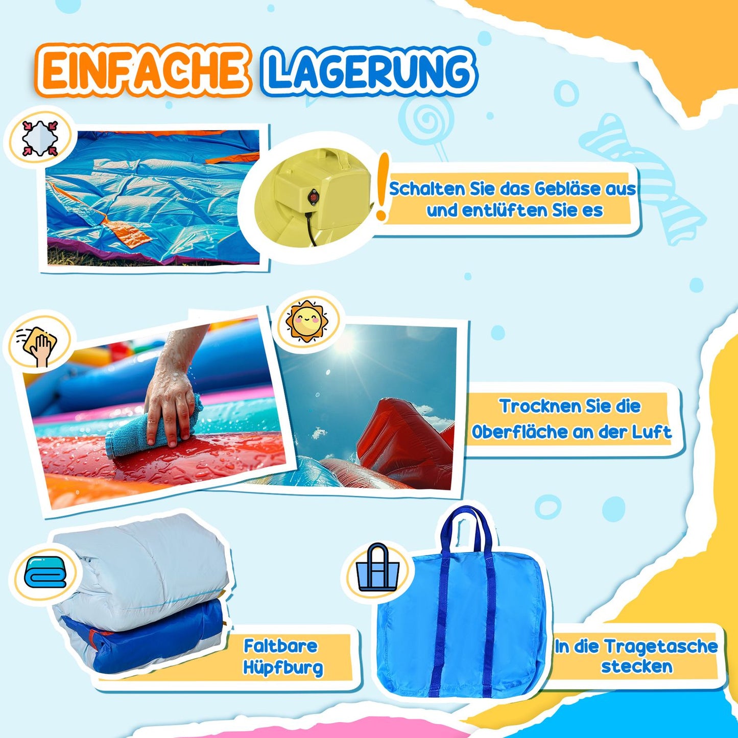 Inflatable water park with slide, tunnel and climbing wall for children 3-8 years