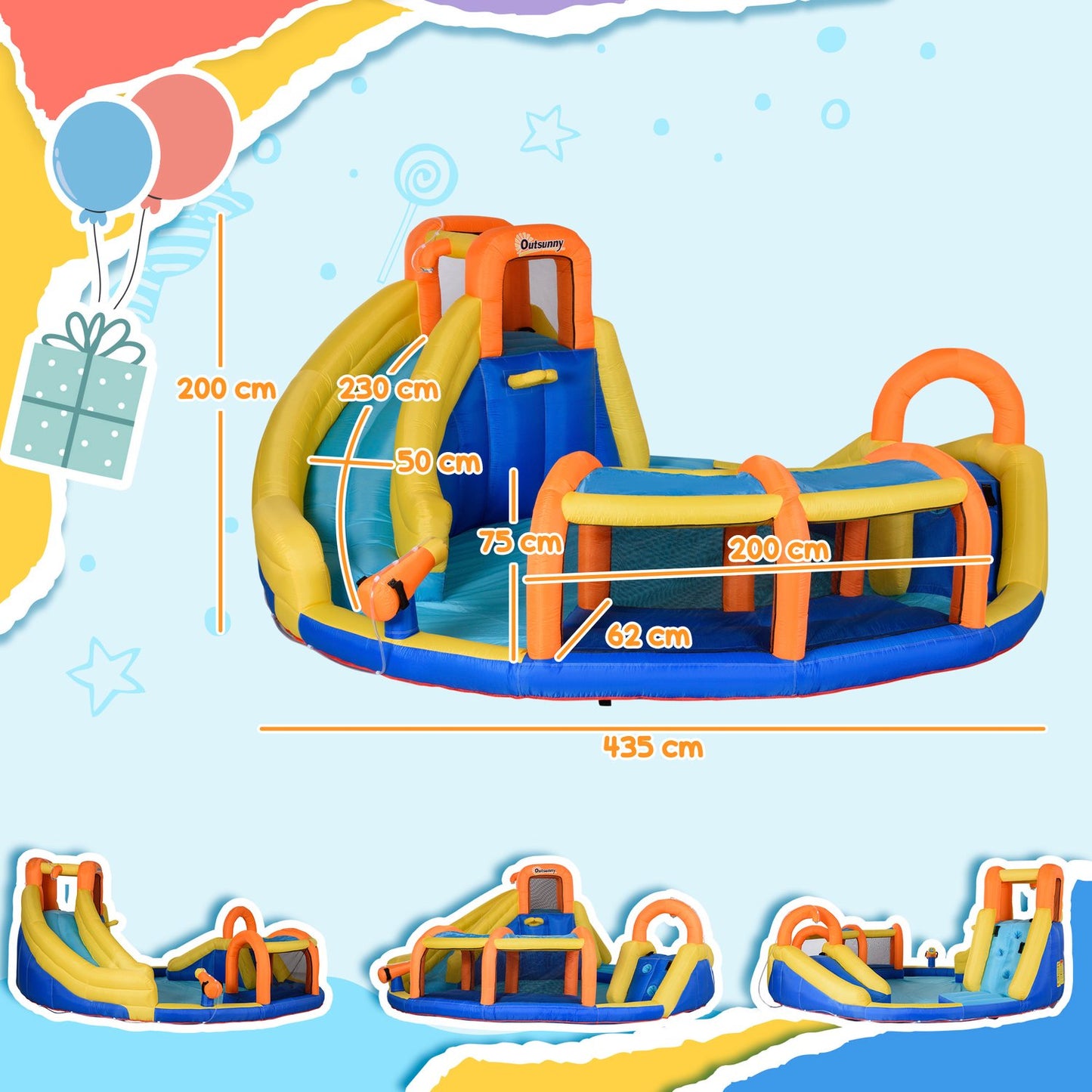 Inflatable water park with slide, tunnel and climbing wall for children 3-8 years